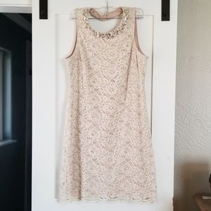 Jessica H cream lace dress with neck jewels